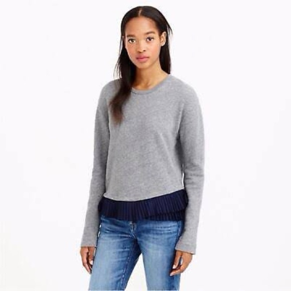 NWT J.Crew Sweatshirt Gray Navy Pleated Hem Ruffle Pullover Size S